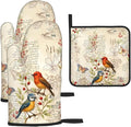 Vintage Bird Themed Hot Pads and Oven Mitts Set of 3, Heat Resistant Non Slip by Unknown