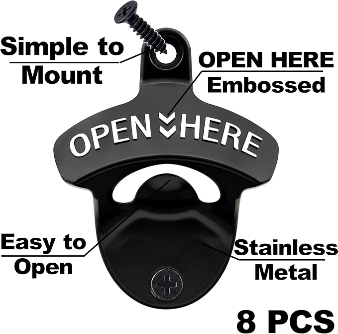 8PCS Bottle Opener Wall Mount Rustproof Black Screw in Wall Beer Cap Opener - Image 2
