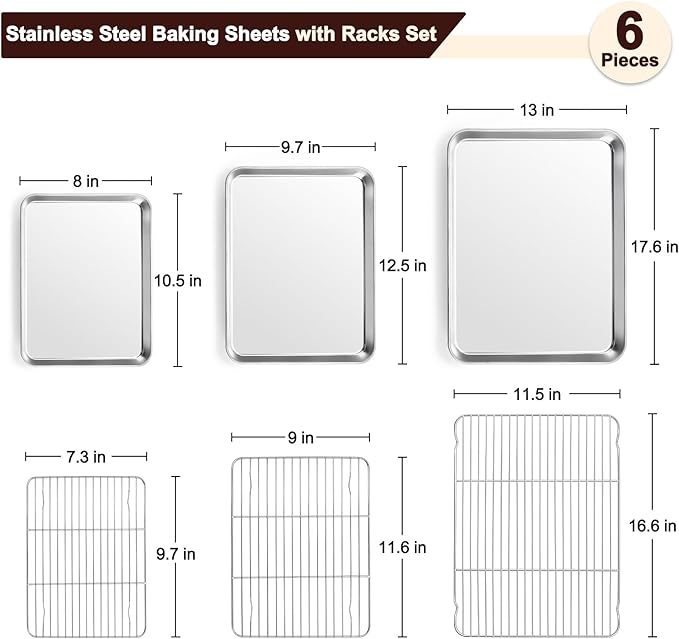 TeamFar Baking Sheet with Rack Set, 17.6/12.5/10.5 Inch Stainless Steel Cookie - Image 2