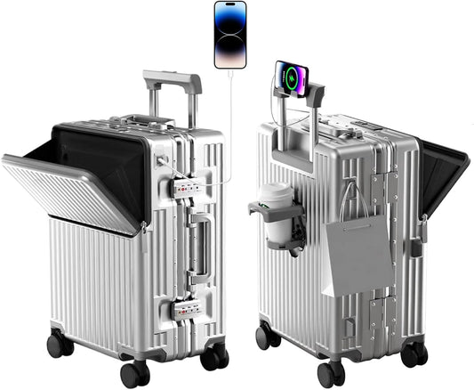 Zipperless Luggage, Polycarbonate Aluminum Hard Shell, Expandable Carry-On Suitcase with Spinner Wheels, Hard Shell Suitcase, 24 Inch Cabin