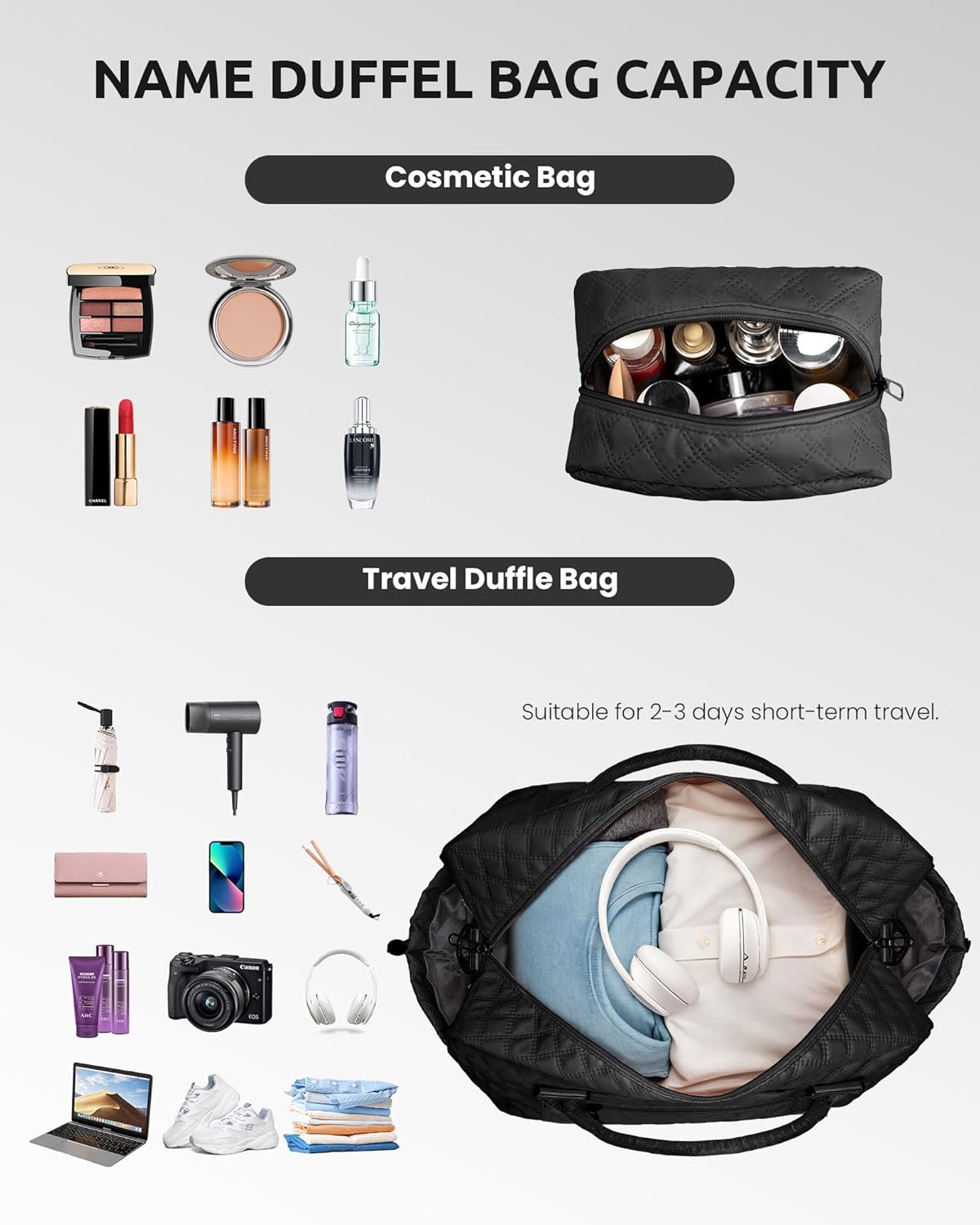 Gifts for Teen Girls-Initial Duffle Bag with Shoe Compartment, Personalized Weekender Bag, Monogram Overnight Bag, Letter Travel Bag with Makeup Bag，Personalized Gifts (Letter F)