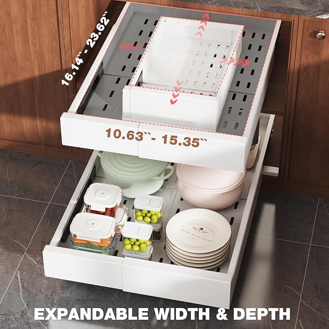 Seinloes 2 Pack Pull Out Cabinet Organizer Expandable Width and Depth, Slide - Image 3