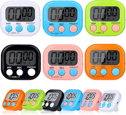 12 Pack Digital Kitchen Timers for Cooking, Small Magnetic Countdown Classroom by Dualshine