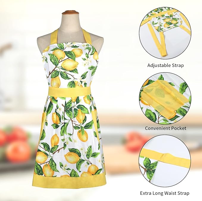 G2PLUS Thick Lemon Cotton Apron, Kitchen Apron - Image 3