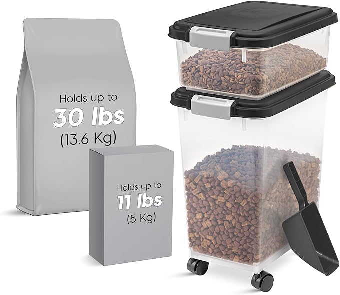 IRIS USA Dog Food Storage Container 30 lb + 11lb Airtight Combo, Stackable Pet - Image 2
