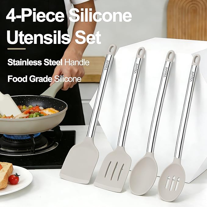 Vayvnt 4 Pieces Silicone Kitchen Spatula Utensils Set, Silicone Cooking Utensils - Image 6