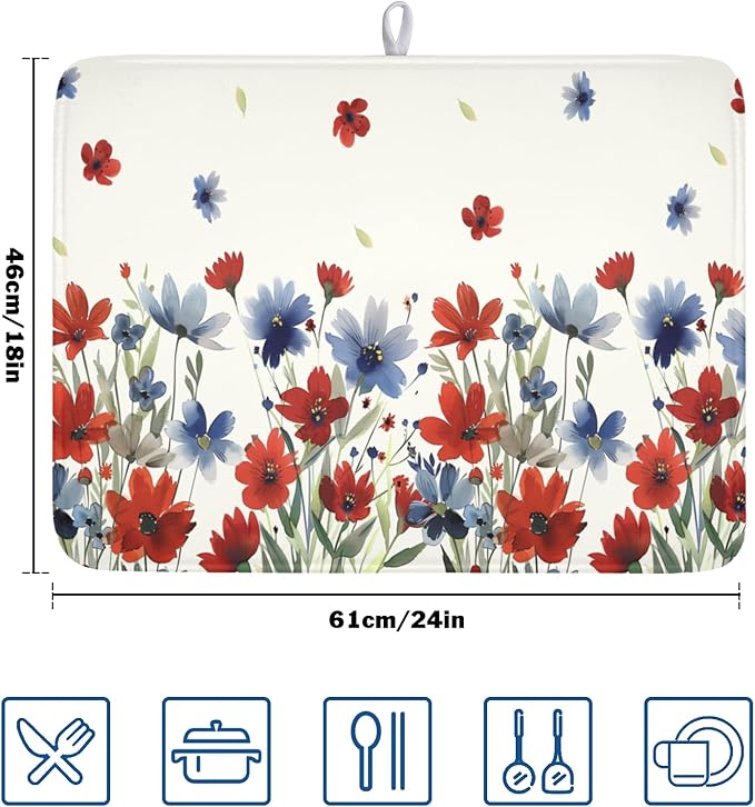 4th of July Floral Dish Drying Mat - Image 2
