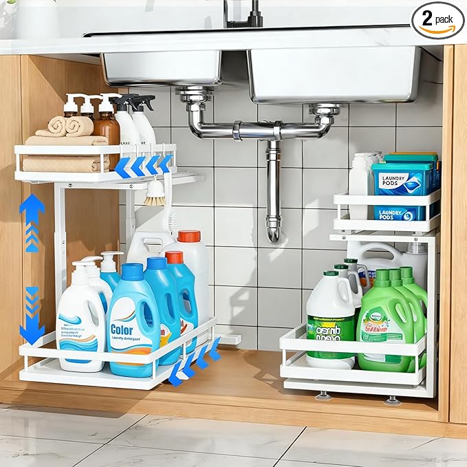 Under Sink Organizer, Dual-Rail Ball-Bearing, Under Kitchen Sink Organizer by jcylq