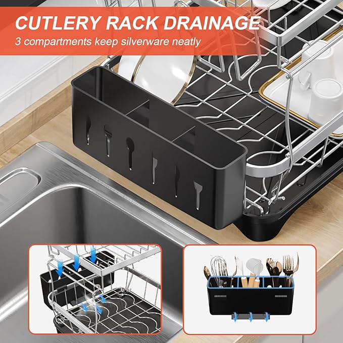 2-Tier Dish Drying Rack for Kitchen Counter, 304 Stainless Steel - Image 3
