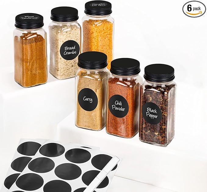 6Pcs Spice Jars with Label, 4oz Empty Square Seasoning Containers, Spice Jars by DIDITIME