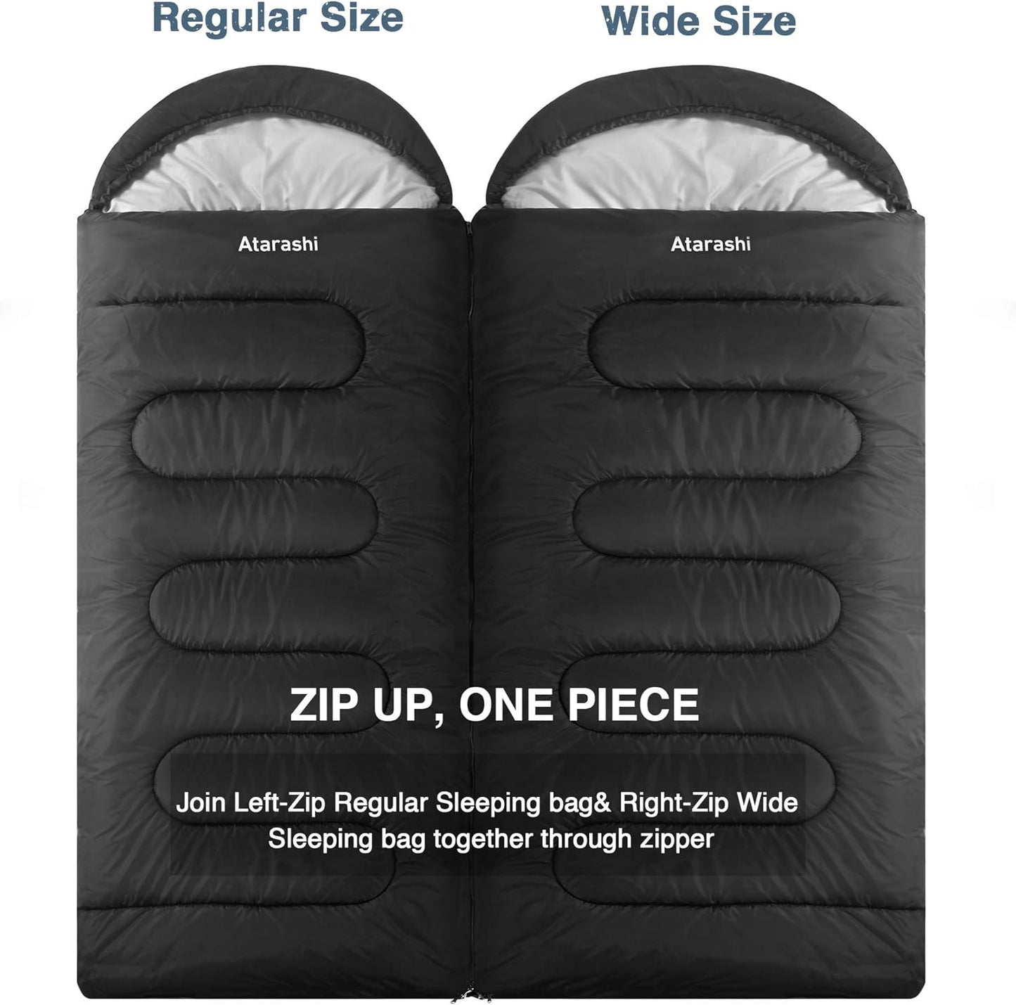 Atarashi Camping Sleeping Bag- 4 Seasons for Adults, Light, Warm, Extra-Large with Compression Sack- Great for Hiking, Backpacking & Outdoor Adventures