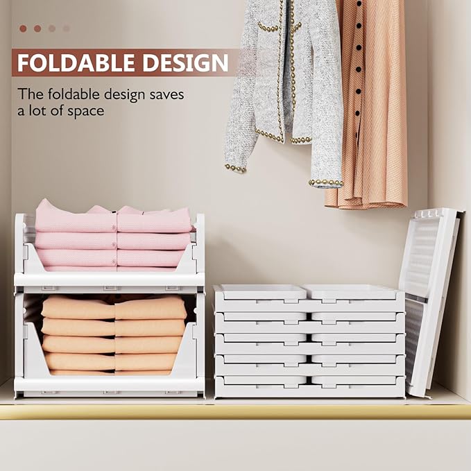4 Pack Folding Closet Organizers Storage Box, Stackable Storage Bins, Plastic - Image 6