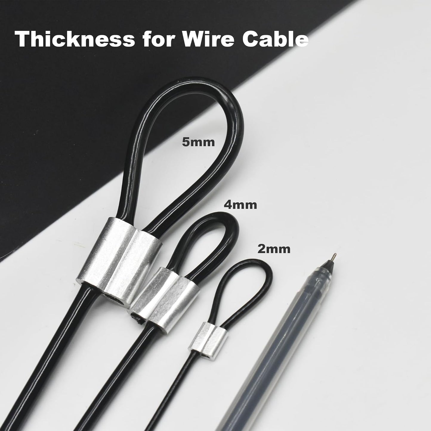 10 Pcs 2mm Wire 24 inch Vinyl Coated Stainless Steel Cable with Loops Short Wire Rope Lanyard Lock Security Chain Link for Outdoor Gates, Black (2mm x 24inch)
