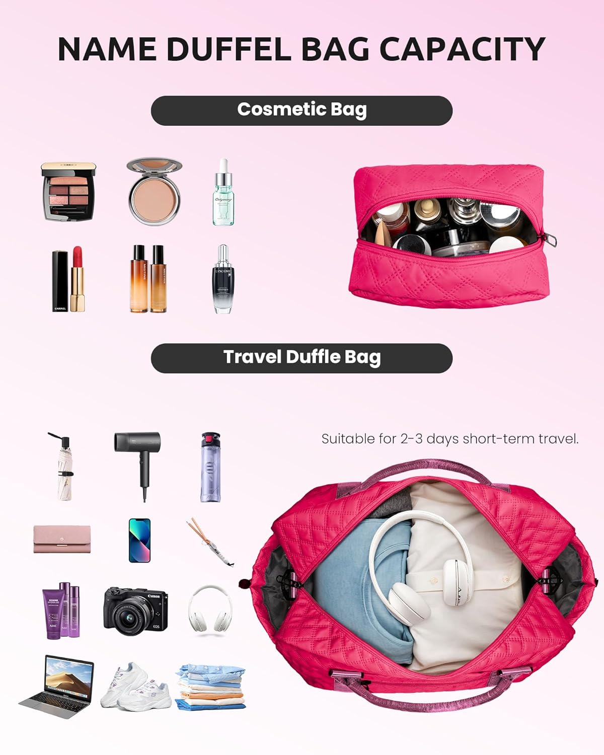 Women Gift, Teen Gifts for Girls-Initial Travel Bag with Shoe Compartment, Personalized Weekender Bag, Monogram Overnight Bag for Women, Letter Travel Bag with Makeup Bag (Letter A)