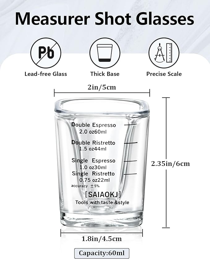 Shot Glasses Measuring Cup Set 2PACK Espresso Shot Glasses Liquid Heavy Glass - Image 2