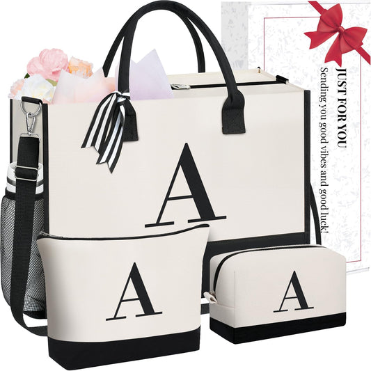 BAGAIL Initial Tote Bag, Personalized Birthday Gifts for Women, Teacher, Friends, Mom, Wedding, Monogrammed Beach Bag