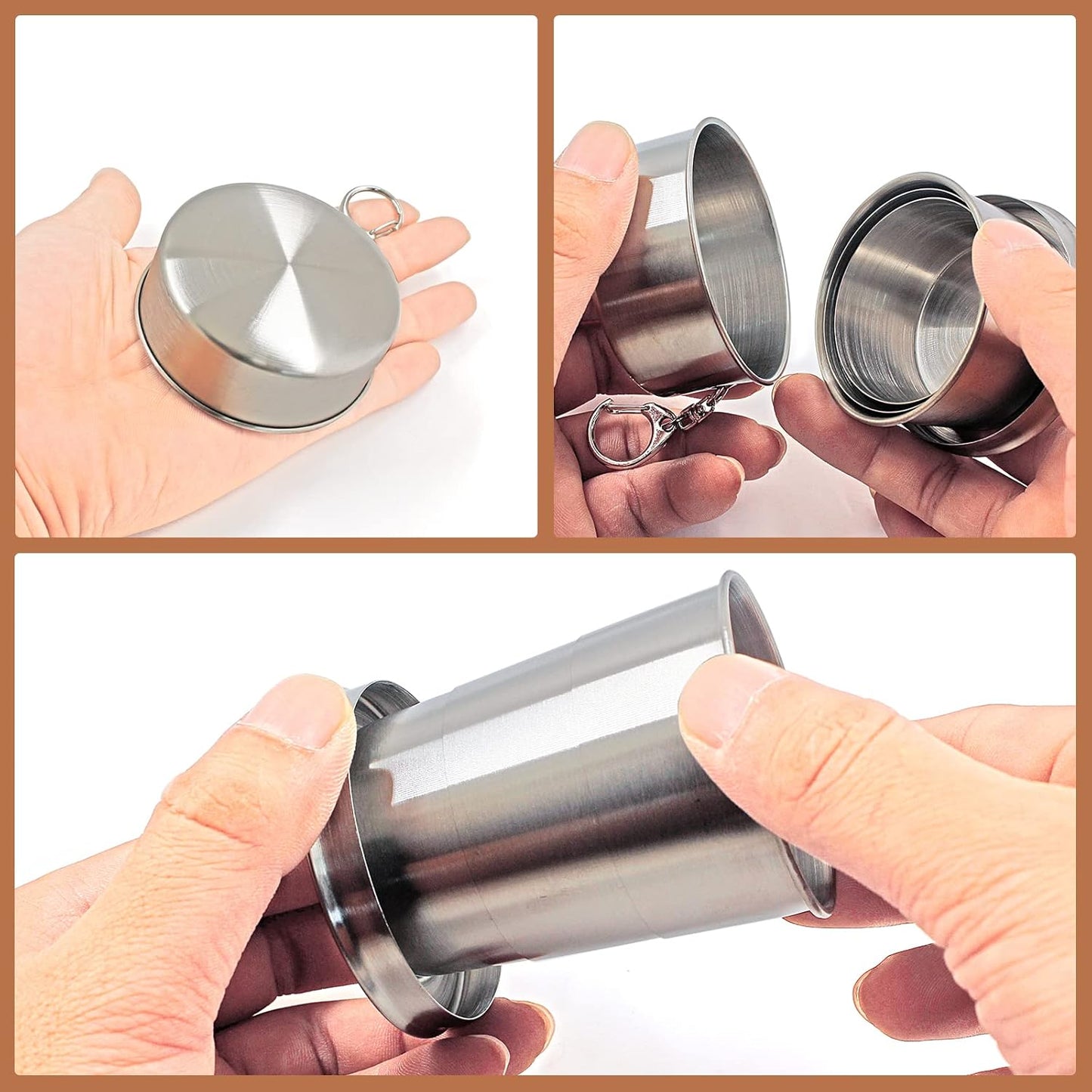 Litoexpe 5oz Collapsible Travel Cup With Keychain, Stainless Steel Folding Camping Cup Portable Drinking Mug For Hiking, Picnic and other Outdoor Activities, 150ml