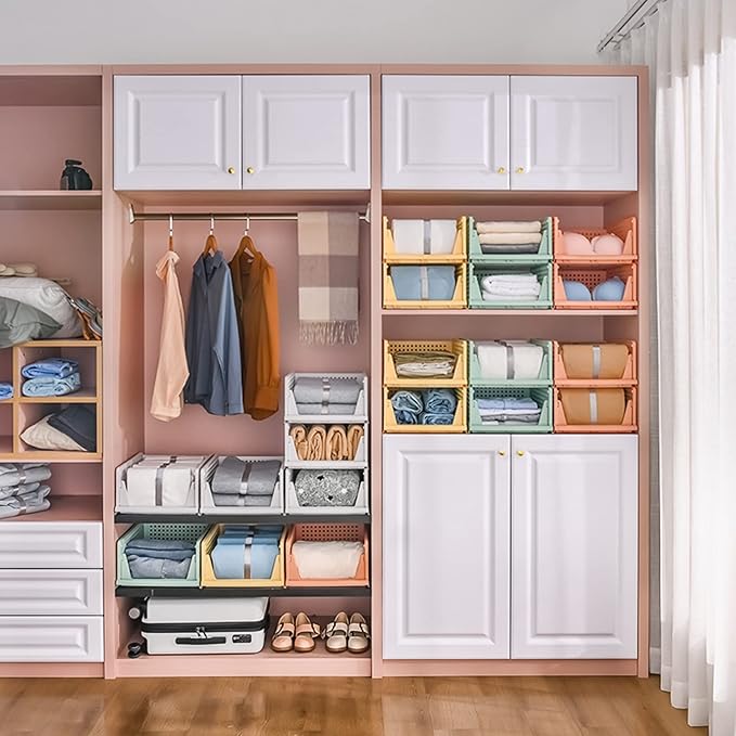 4 Pack Folding Closet Organizers Storage Box, Stackable Storage Bins, Plastic - Image 2