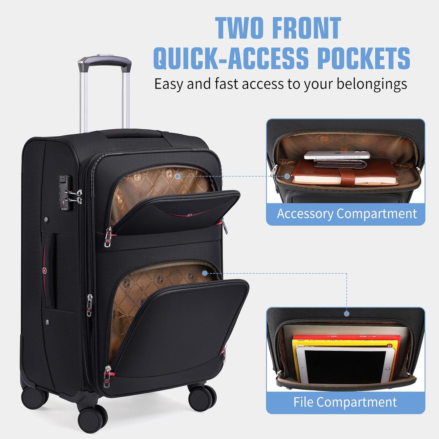 Softside Expandable Luggage with 4 Spinner Wheels, Durable Checked-Luggage Suicase (Black, 31-Inch)