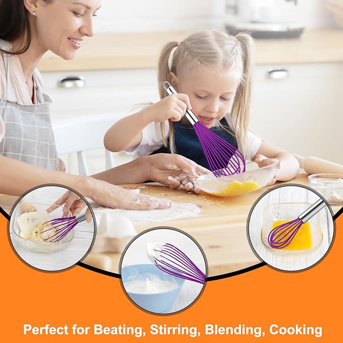HOTEC 4 Pieces Silicone Whisks Set, Wire Balloon Whisks Egg Beater, Non-slip - Image 3