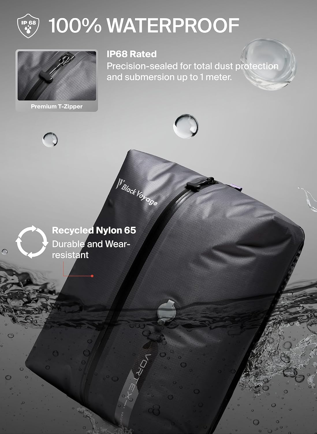 Black Voyage Reusable Vacuum Compression Travel Bag for Carry-On Suitcase and Backpack, Recycled IP67 Waterproof Space Saver Vacpack (2-Pack, 18L - No Pump)