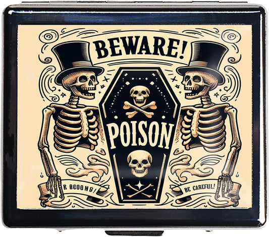Cute and Portable Metal Pill Organizer – 8 Compartments, Elegant Chrome Finish, Ideal for Travel and Daily Use (Beware Poison Coffin)