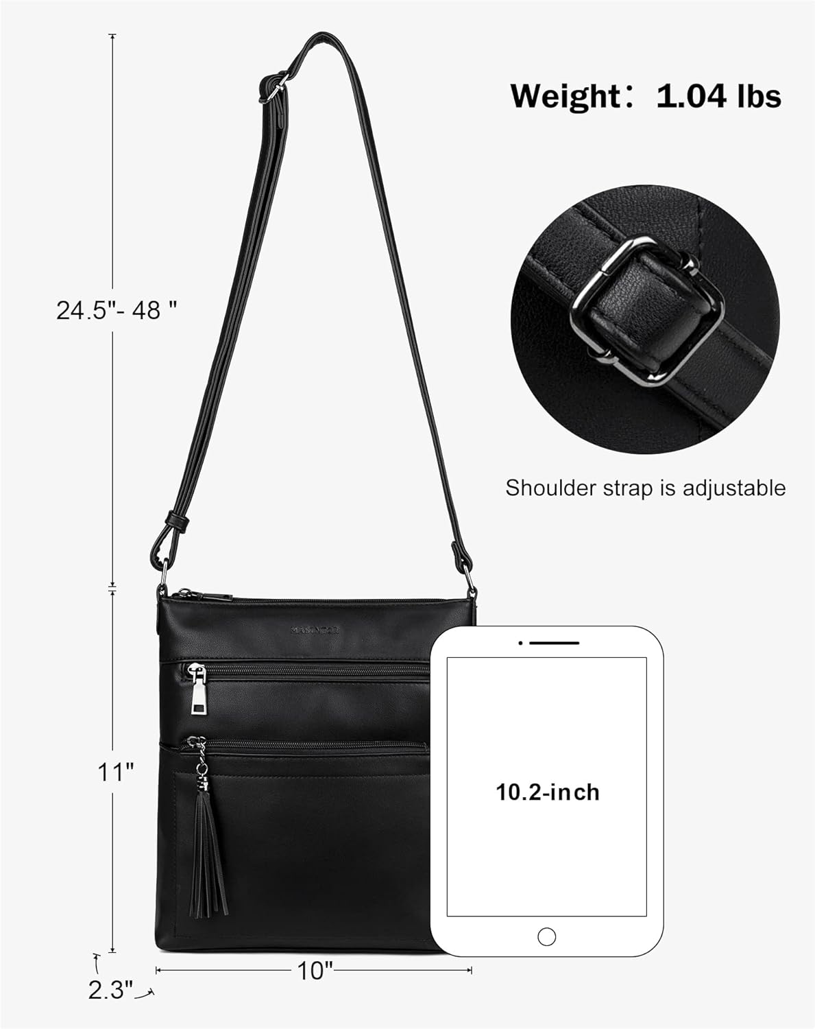 MASINTOR Crossbody Purses for Women, Multi Pocket Casual Crossbody Bag, Adjustable Strap Shoulder Bag with Tassel