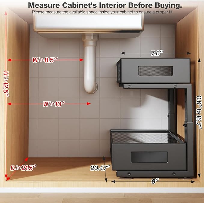 2 Packs 21IN Depth Under Sink Organizer, 2-Tier Pull Out Cabinet Organizer - Image 2