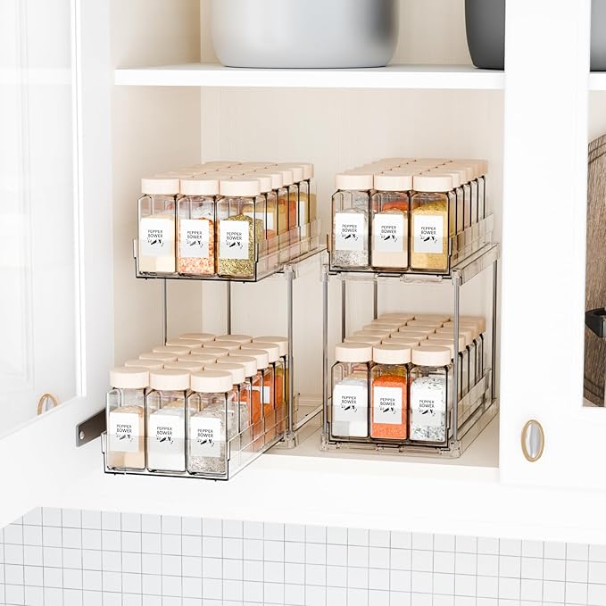 Yieach 4 Pack 2 Tier Vertical Spice Rack Pull Out, 10.4'' Deep Narrow Slide Out - Image 8
