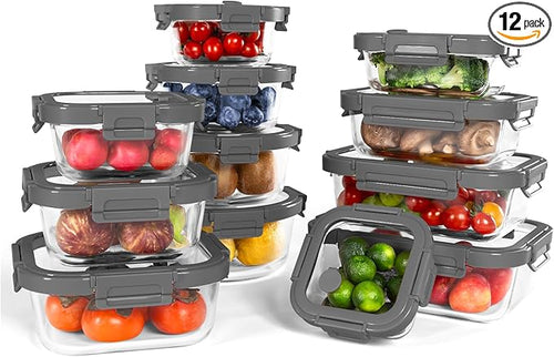 12-Pack Glass Containers with Tempered Lids – Borosilicate, Dishwasher Safe by BOROHOUSE