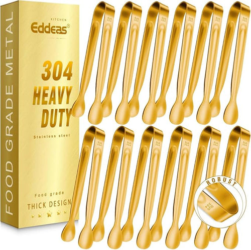 12 PCS Small Serving Tongs, Stainless steel Small Kitchen Tiny Food Tongs by Eddeas