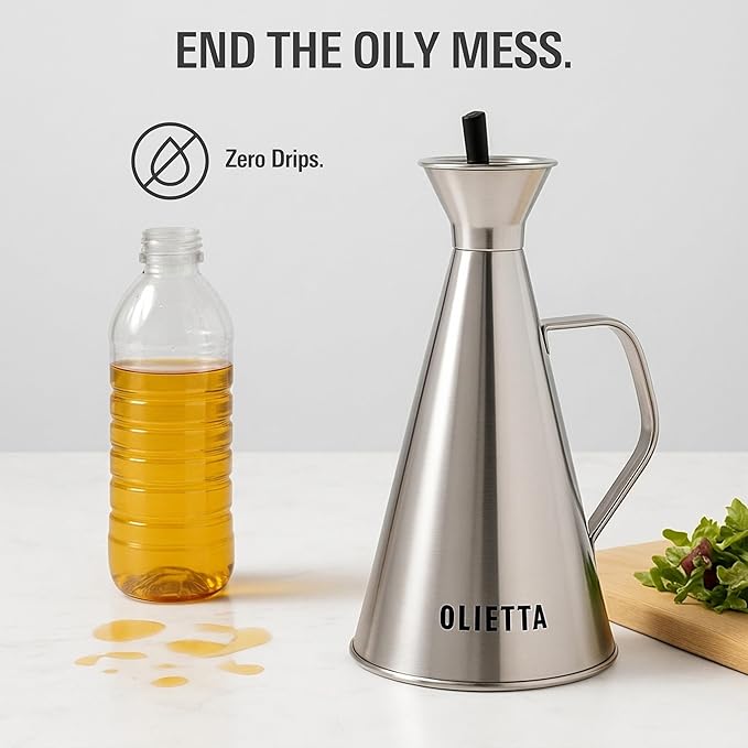 Olietta Olive Oil Dispenser Bottle Stainless Steel Non Drip Leak Proof No Mess - Image 2