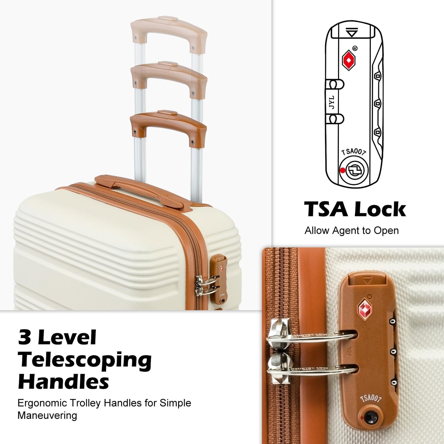 LONG VACATION 6 Piece ABS+PC Hardshell Luggage Set with Spinner Wheels, Lightweight suitcase set with TSA Lock & YKK Zipper