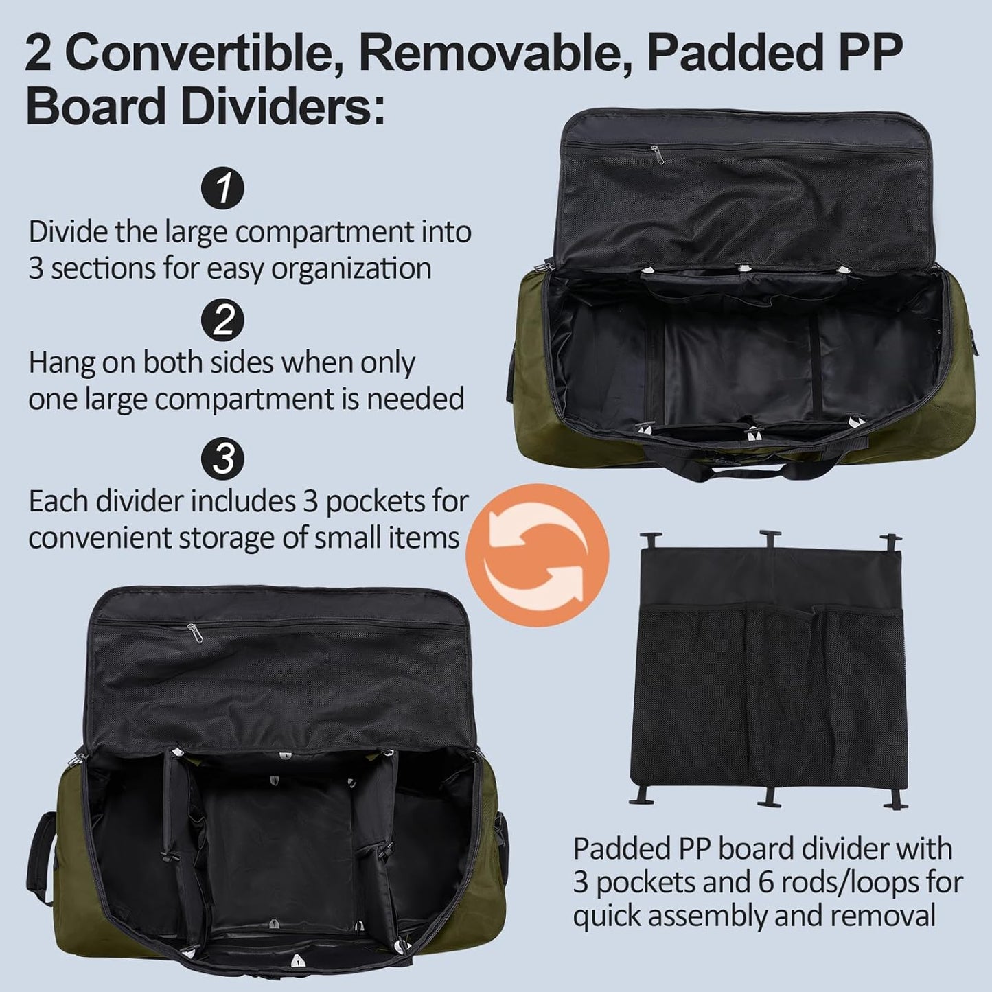 110L/140L Expandable Soft-Sided Foldable Duffle Bag with 2 Rubber Wheels,Packable 32” Rolling Carry-On with Multi-Pockets & Compartments,Army Green