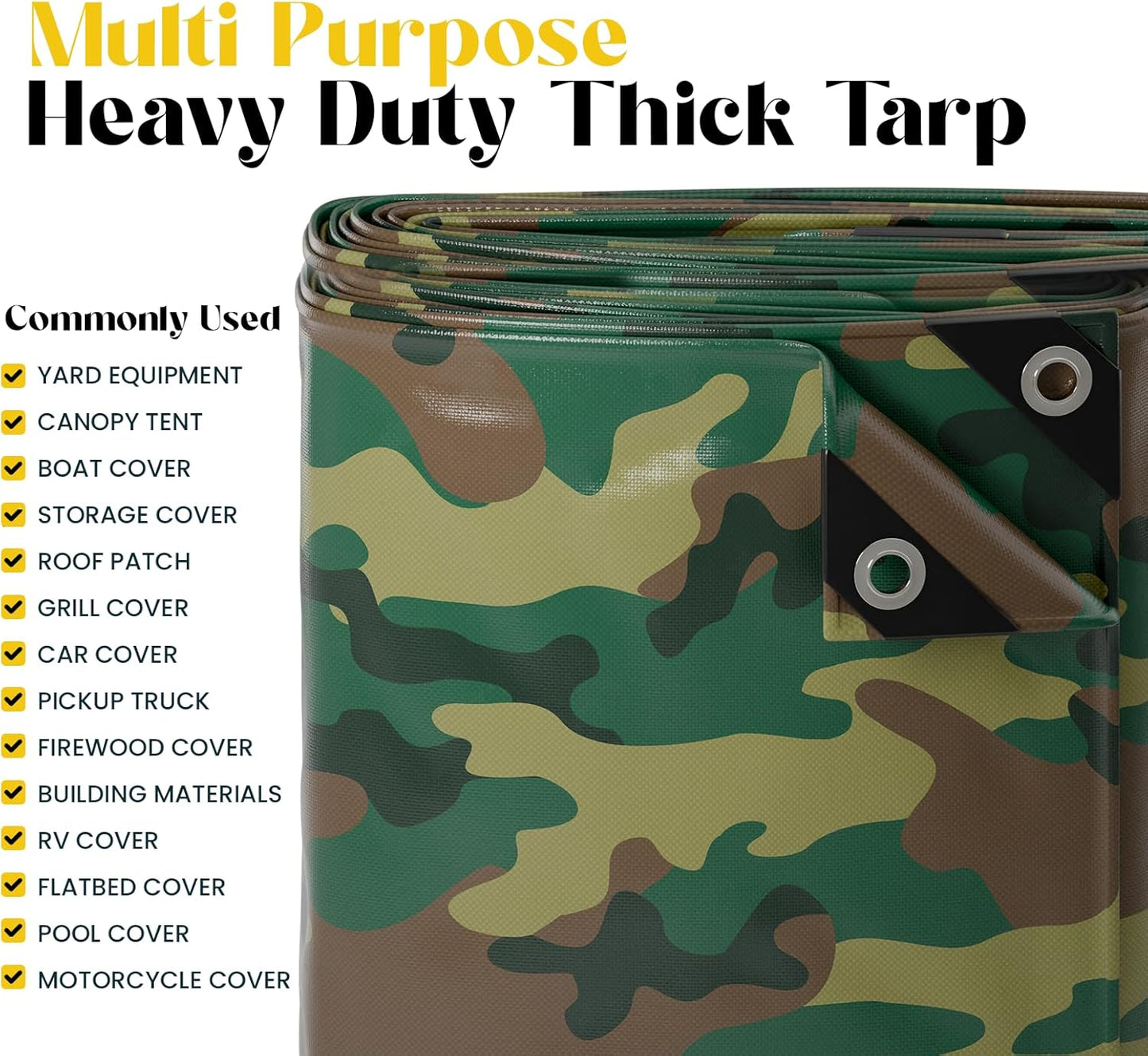 Core Tarps Extreme Heavy Duty 20 Mil Tarp Cover, Waterproof, UV Resistant, Rip and Tear Proof, Poly Tarpaulin with Reinforced Edges for Roof, Camping, Patio, Pool, Boat (Camouflage/Green 30′ X 60′)