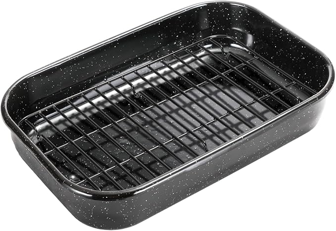 Roasting Pan with Rack, 16 x 11 Inch Rectangular Roasting Pan, 20lb Turkey by JYCOOKMENT