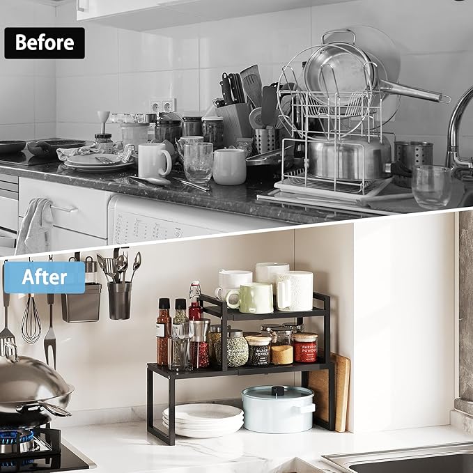2 Pack Expandable Kitchen Cabinet Shelves Organizer, Heavy Duty Metal Shelving - Image 8