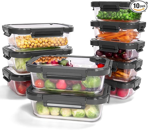 10-Pack Glass Food Storage Containers by BOROHOUSE
