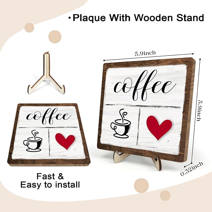 Vintage Coffee Bar Decor Sign, Rustic Wooden Plaque - Image 2