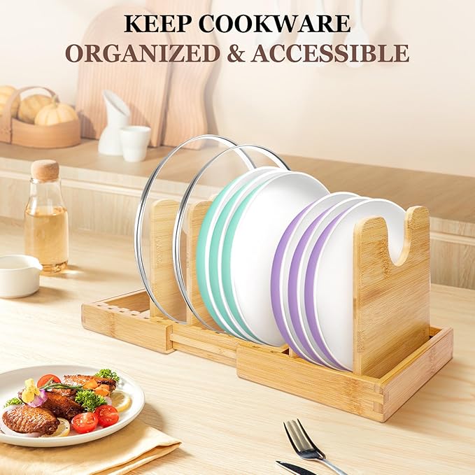 Bamboo Pot Lid Organizer, Pots and Pans Organizer Inside Cabinet, Pot Lids - Image 3