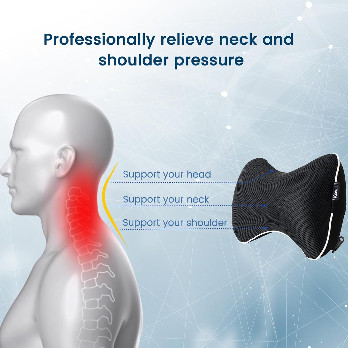 Inflatable Car Neck Pillow - 2 Pack Soft Headrest Car Pillow for Driving Seat with Adjustable Strap, Comfortable Ergonomic Design Neck Support and Breathable Washable Cover