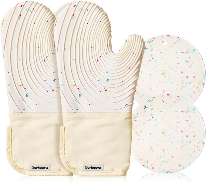 Silicone Mitts Oven, Silicone Oven Mitts Pair, Oven Gloves, Long Cooking Mitts by Dorkuovahome