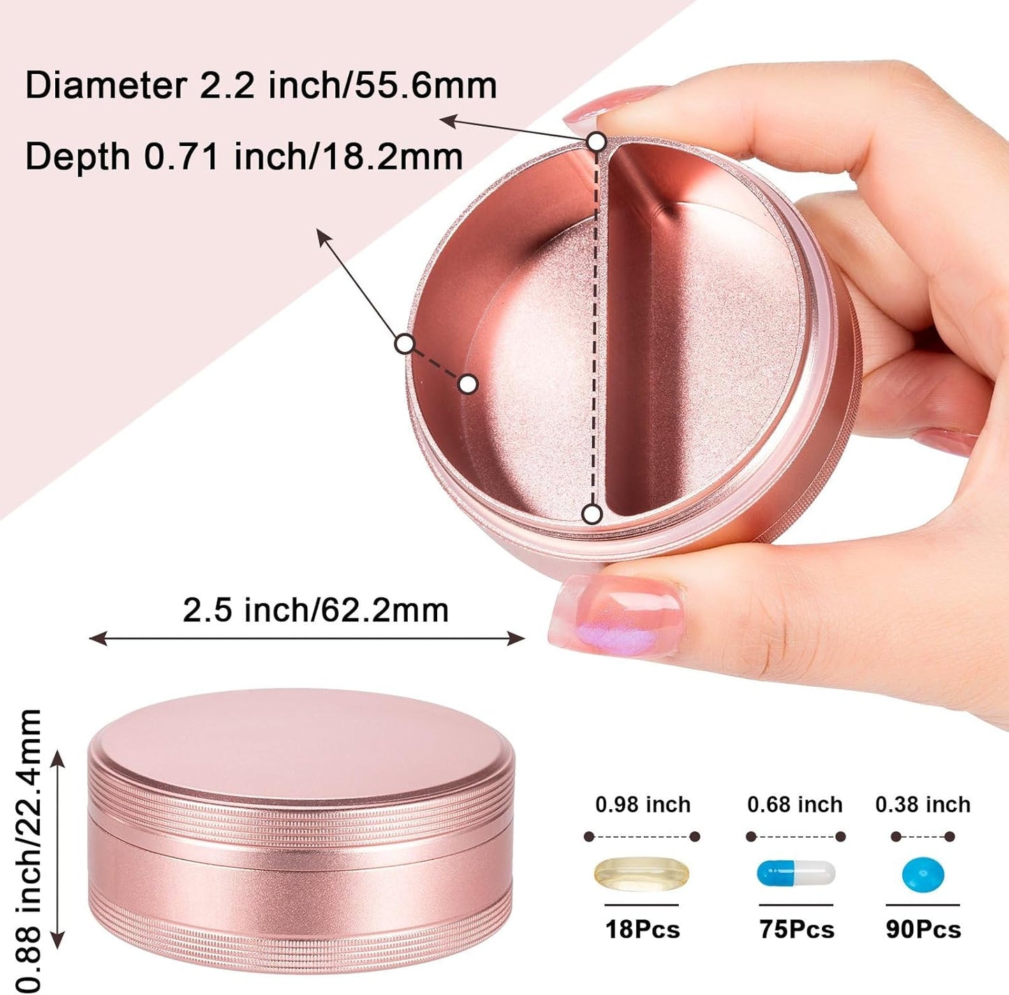 Small Pill Case 2 Compartment Metal Pill Box - Portable Travel Pill Container for Pocket or Purse, Waterproof Pill Organizer for Medicine Vitamin Fish Oil and Supplements