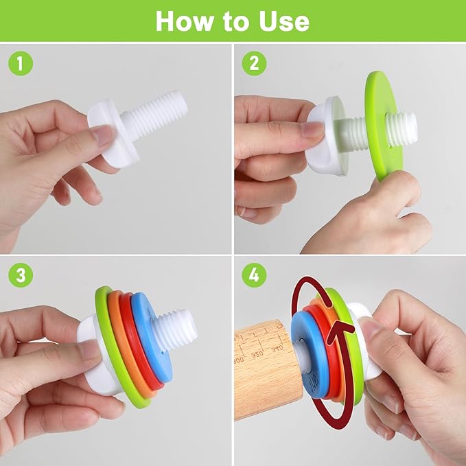 Wood Rolling Pin with Thickness Rings, Adjustable Wooden Rolling Pins - Image 4