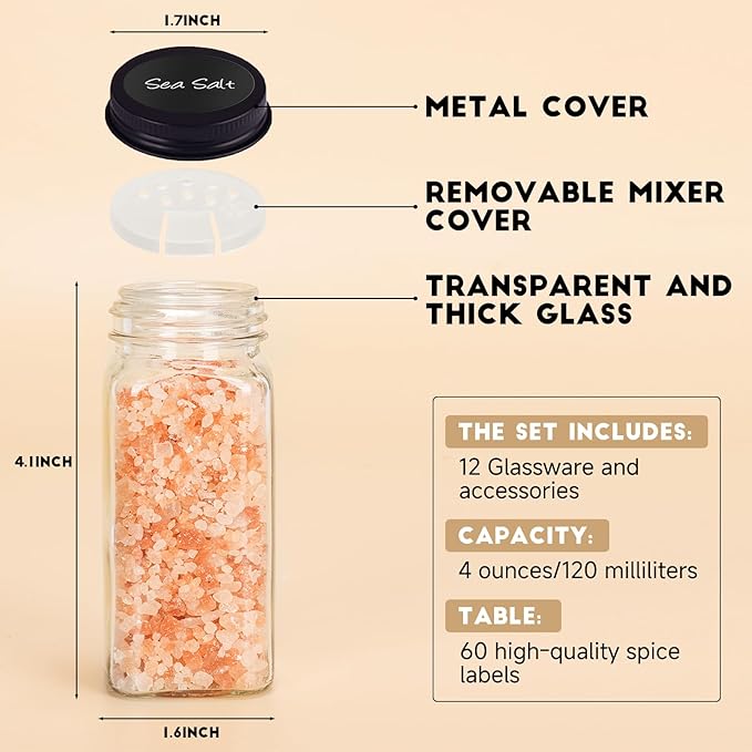 24Pcs Spice Jars with Label, 4oz Empty Square Seasoning Containers, Spice Jars - Image 2