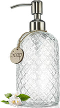 JASAI 18Oz Gem Patterned Clear Glass Soap Dispenser by JASAIHOME