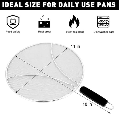 11 Inch Grease Splatter Screen for Frying Pan, Stainless Steel Fine Mesh Oil - Image 2