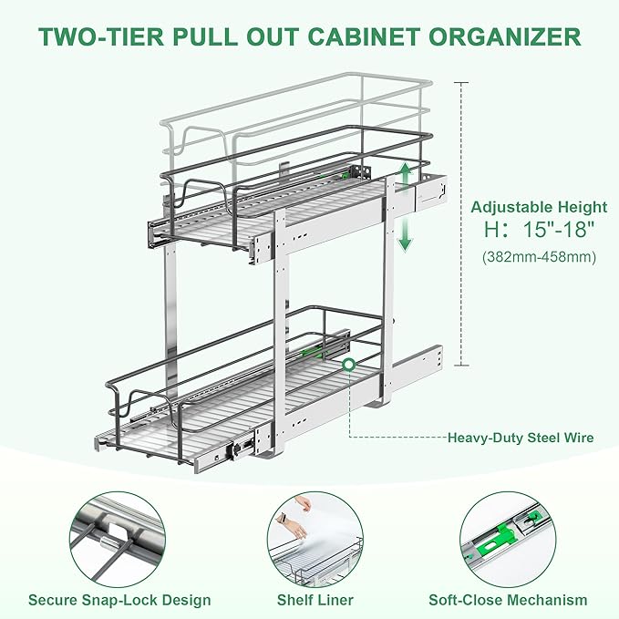 2-Tier Pull Out Cabinet Organizer, Soft Close Cabinet Slide Out Shelves - Image 5