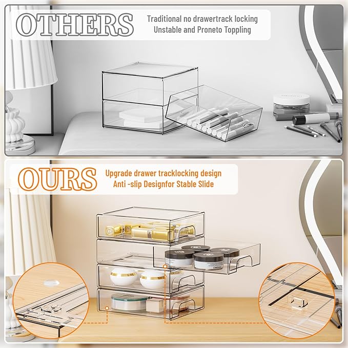 Yieach 2.2'' Tall Small Clear Stackable Storage Drawers, 6 Pack Stacking - Image 4