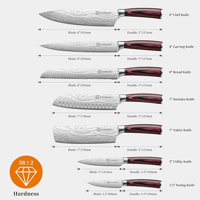 KEEMAKE Kitchen Knife Set, Ultra Sharp Chef Knife Set 7-Piece, High Carbon - Image 3